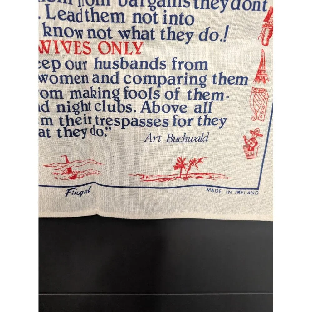 Vintage Fingal Irish Linen Souvenir Tea Towel Prayer for Tourists - Art Buchwald
